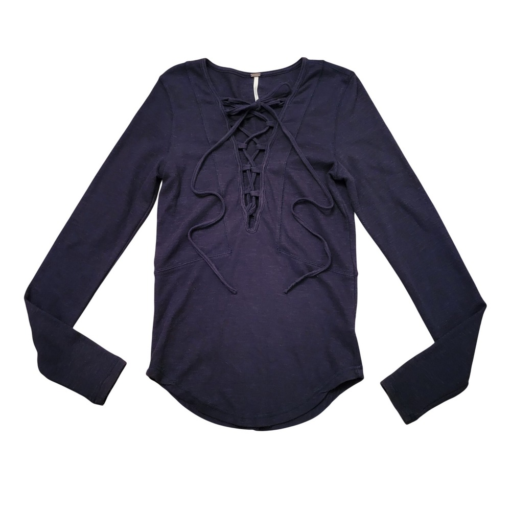 Free People S Top Black Corset Lace Up V Neck Long Sleeve Lucky Lace Up Ren Fair